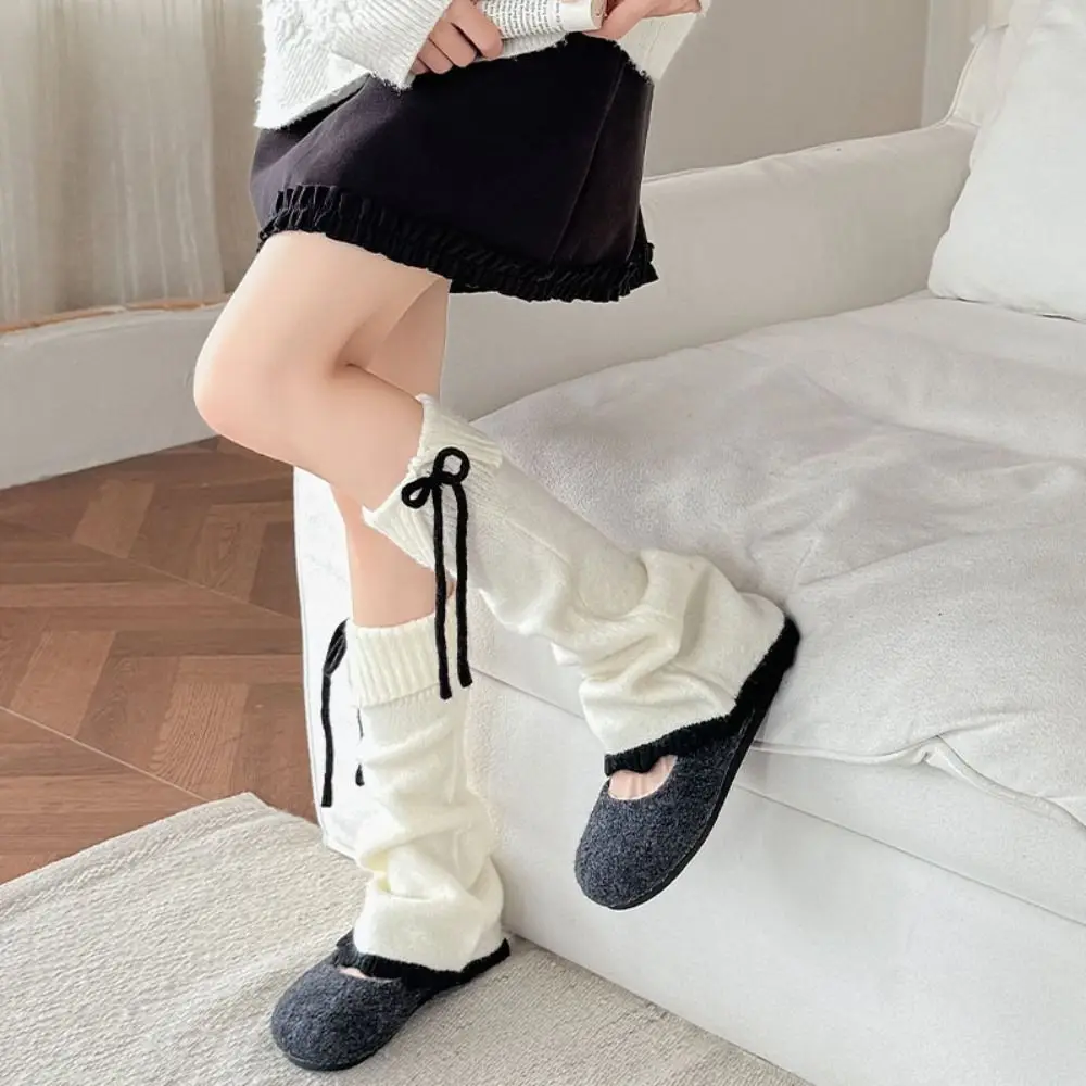 

Solid Color Y2K Lace Up Leg Warmers Flare Sweet Ballet Women's Plush Stockings Loose Hosiery Knee High Socks Winter