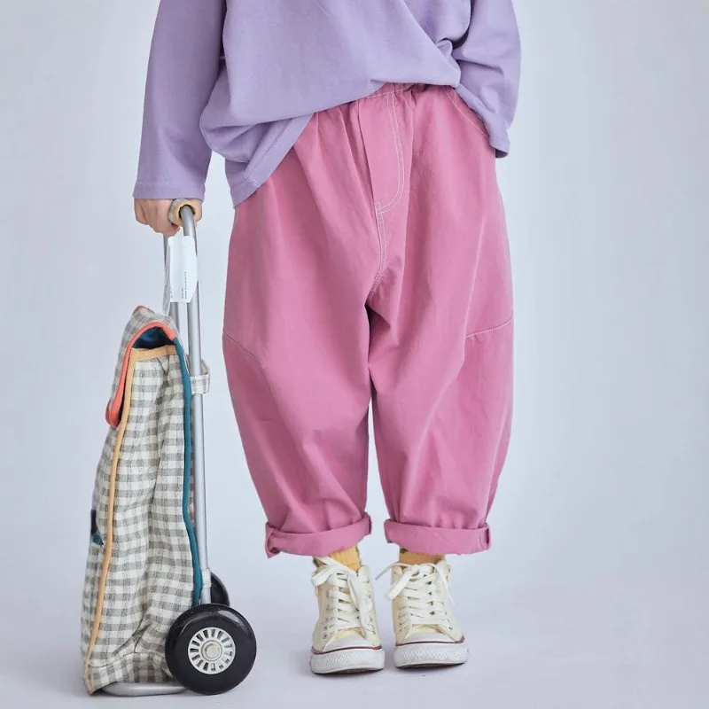 Girls Pants  Korean-style Versatile 2026 Spring Autumn Stylish Childrens Casual Colorful Loose Kids Harem Pants