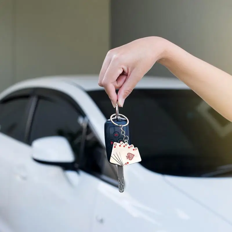 Playing Card Keychain Metal Poker Keyring Ornament Key Chain Playing Card Pendant Poker Enthusiasts For Adults Keys Backpacks