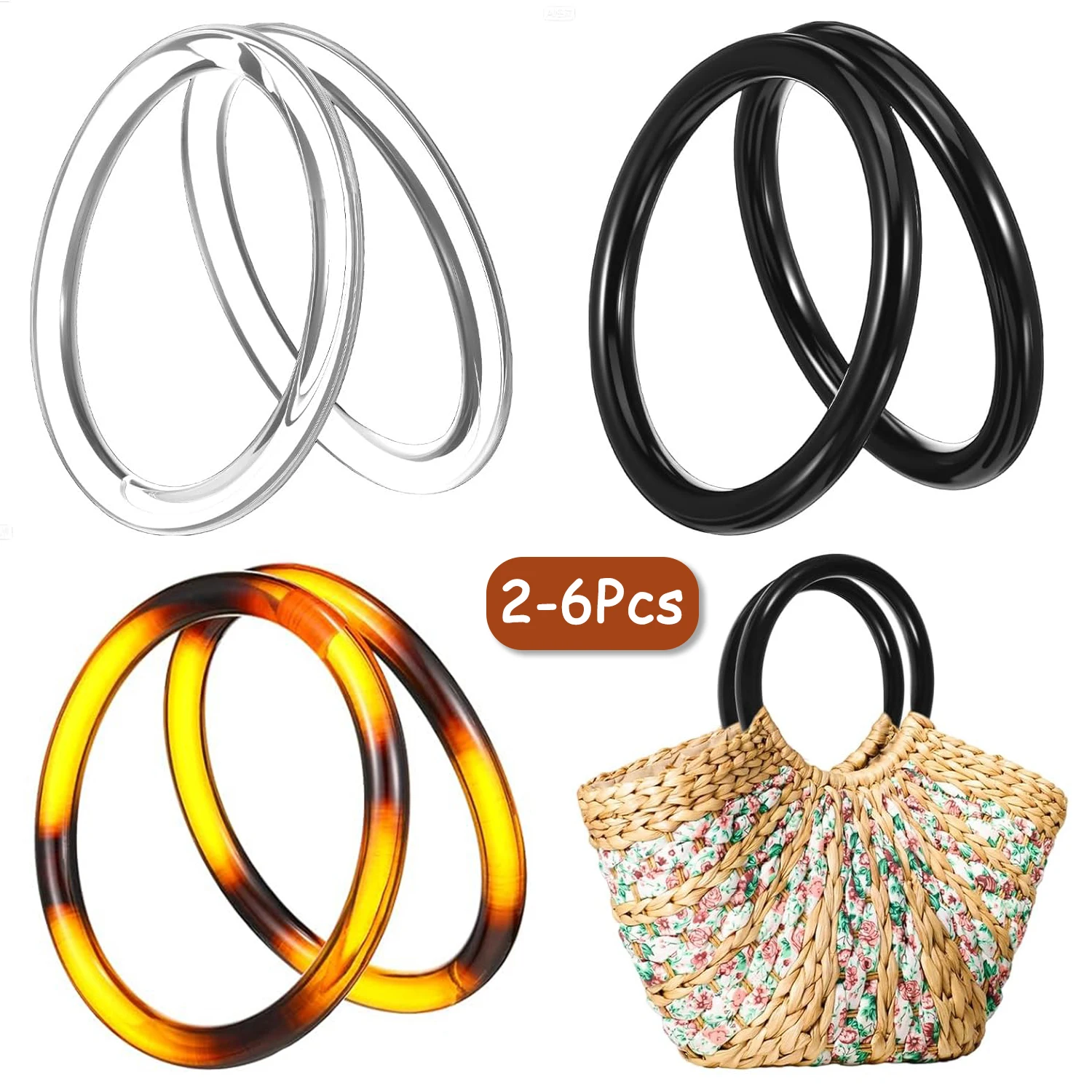 2-6Pcs Bag Handles Round Purse Handles Decorative  Replacement Bag Straps for Crochet Bags Handmade Bags DIY Craft Accessories