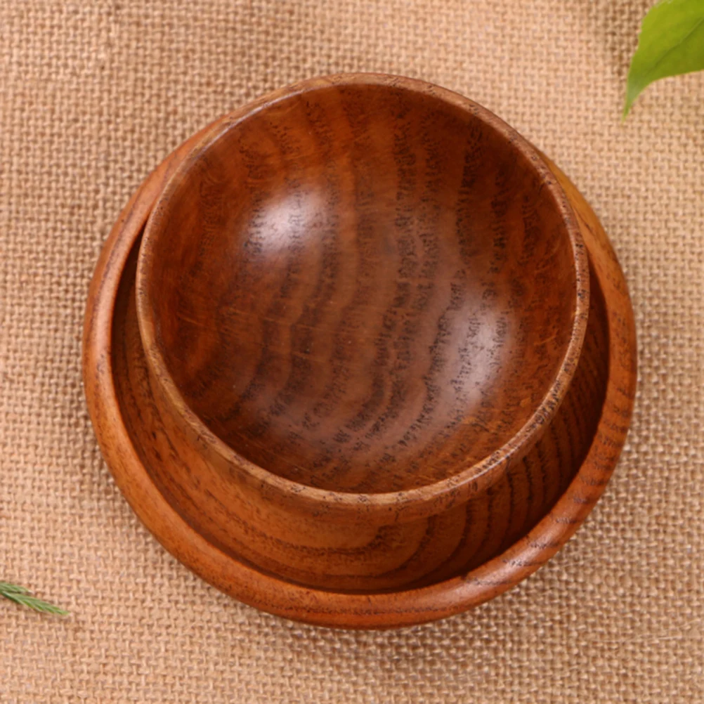 

2pcs Handmade Wooden Bowl Natural Wood Grain Household Kitchen Home Restaurant Soup Rice Salad Serving Bowl Smooth Edge