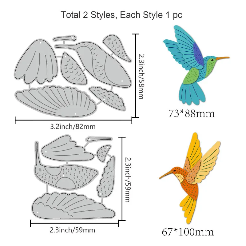 2 sztuki warstwowe matryce do krojenia kolibrów dla tworzenie kartek zwierząt ptaków ze stali węglowej dla dekoracyjne wytłaczanie karta papierowa