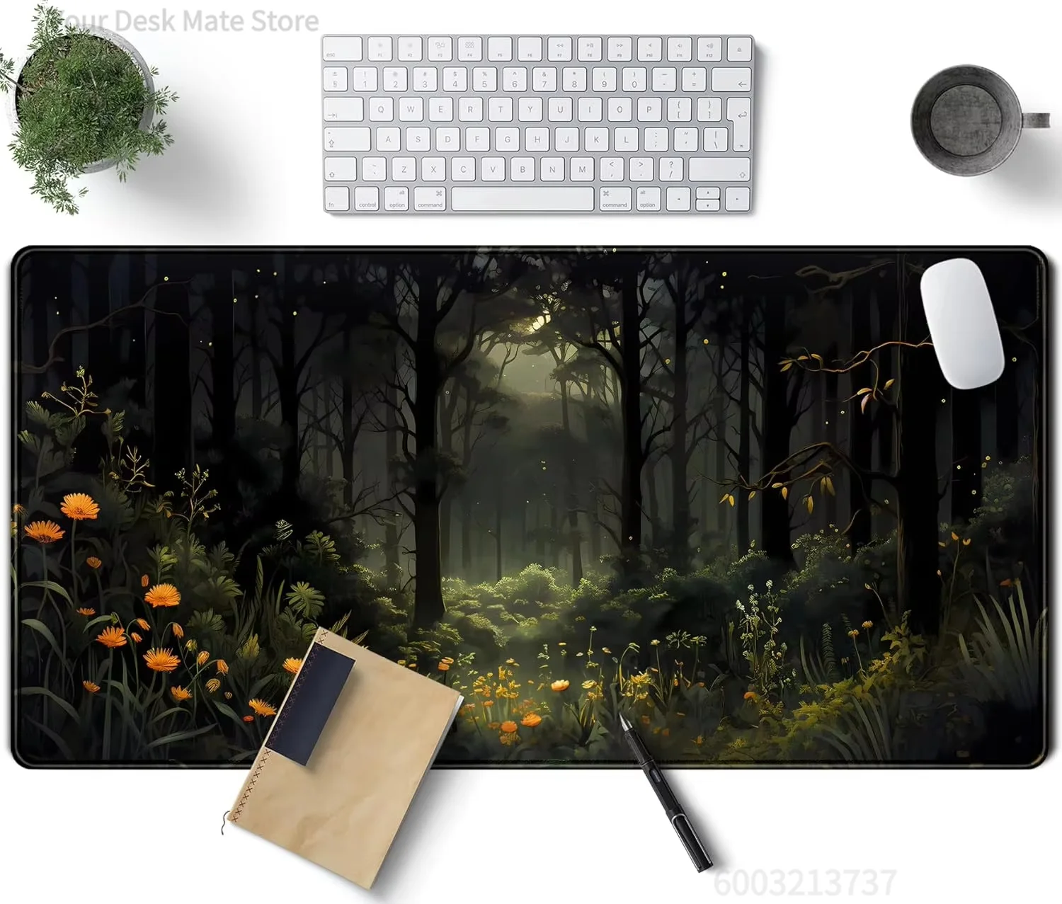 Dark Glowing Firefly Wildflower Forest Desk Mat Waterproof Non Slip Mystic Woodland Mouse Pad Wonderful Gift for Nature Lovers