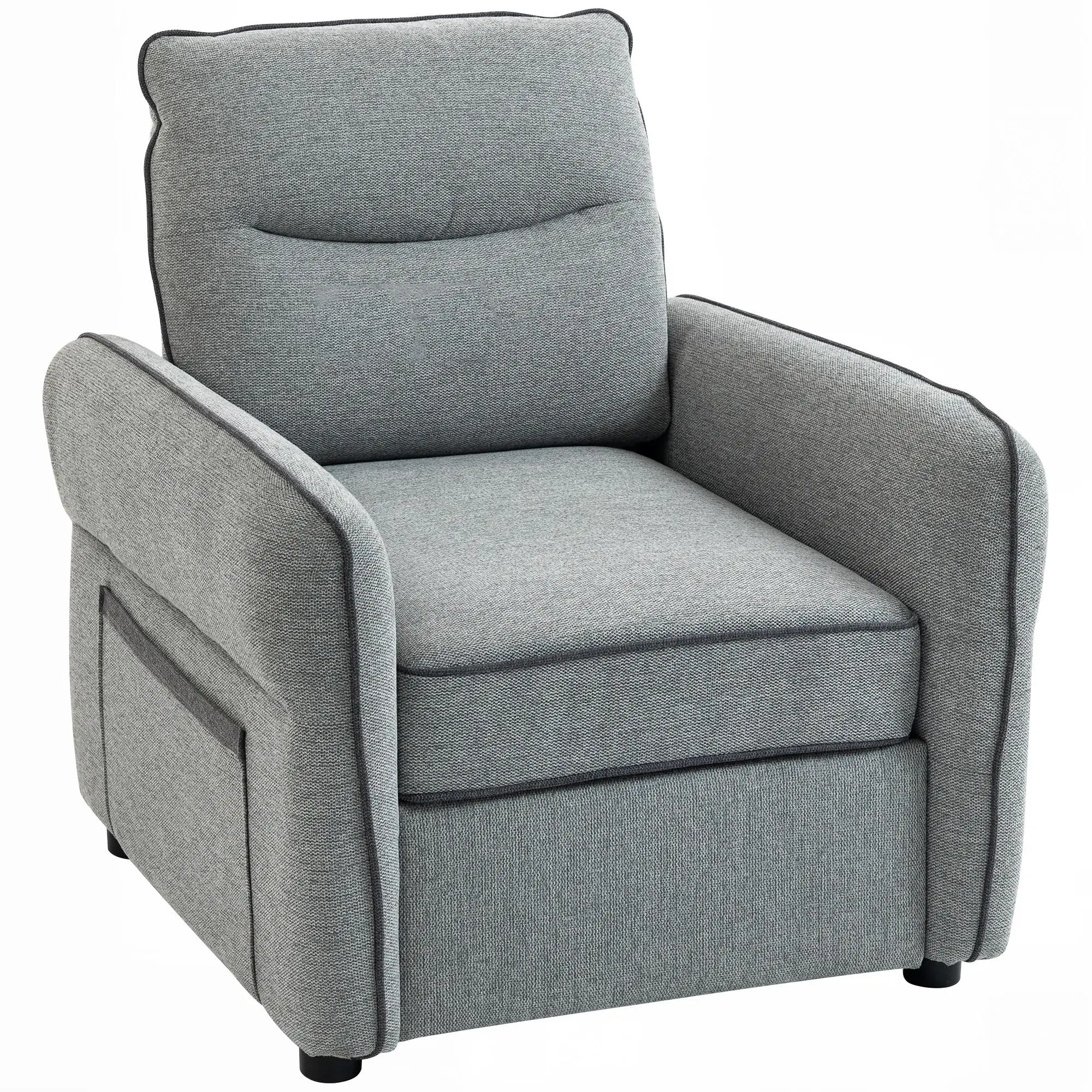 Fauteuil gris en velours-égyptien 80x81x90 cm avec compartiments latéraux, capacité de charge 120kg