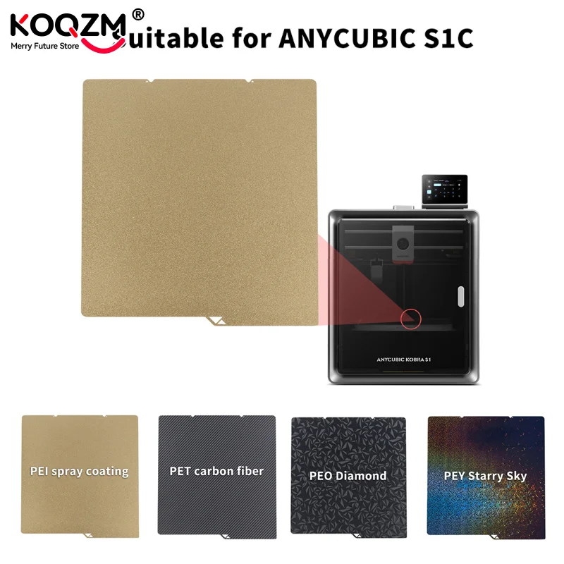 

Двусторонняя ПЭТ-углеродное волокно + лист пружинной стали PEI Магнитная рабочая пластина PEI 264x276 мм с подогревом для 3d-принтера Annycubic Kobra S1C