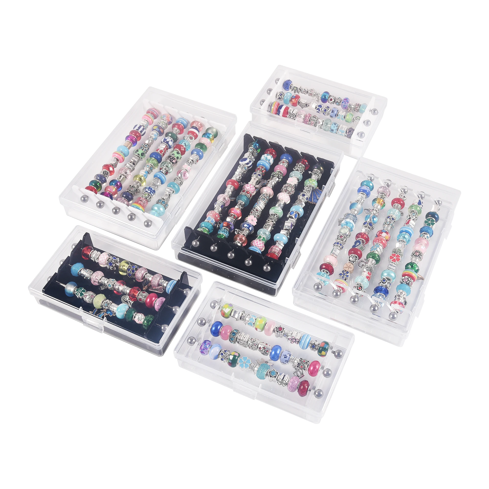 Acrylic Troll Beads Display Storage Box Rondelles Charms Bracelet Ring Holder 3 Bars Jewelry Organizer Storage Carrying Case