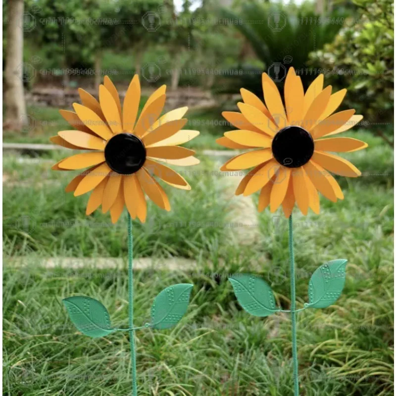 Metal Sunflower Spinning Windmill Outdoor Garden Decor Iron Craft Windmill Lawn Ornament Yard Art Patio Decoration Outdoor