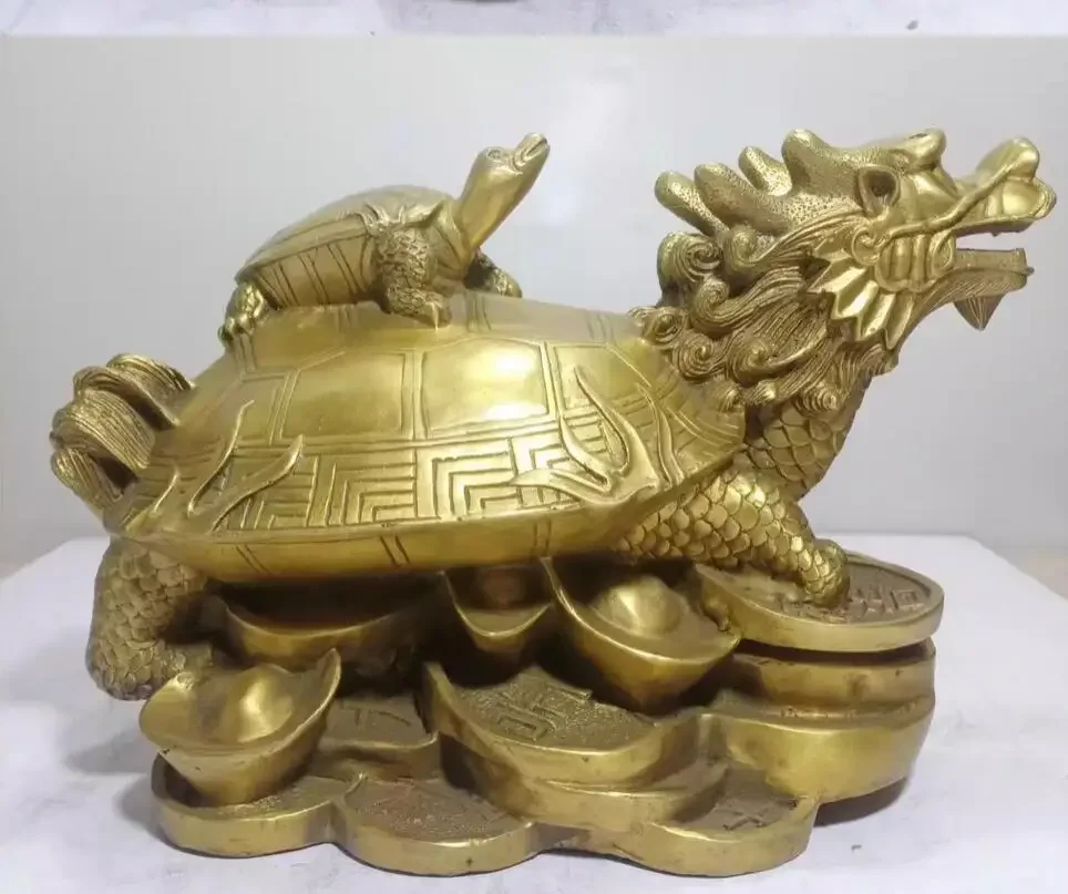 Metal brass mother and son dragon turtle ornaments decoration, home and office cultural and creative ornaments