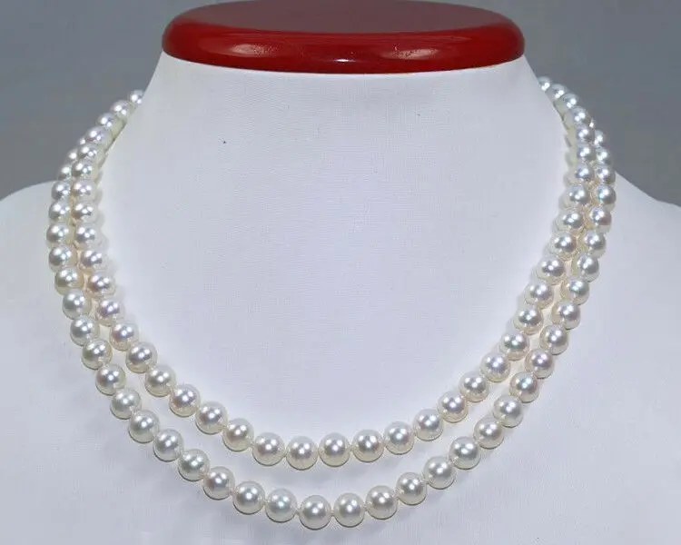 Hand knotted necklace natural 8-9mm double layer white freshwater pearl necklace 2 rows choker 17-18inch