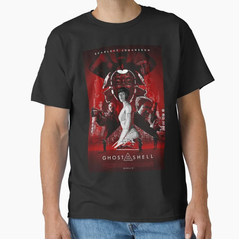 

Japan Cyberpunk Manga Ghost In The Shell #2 sci fi Cyber girl Dystopian Style Anime Gift T shirt for men Large size Tops