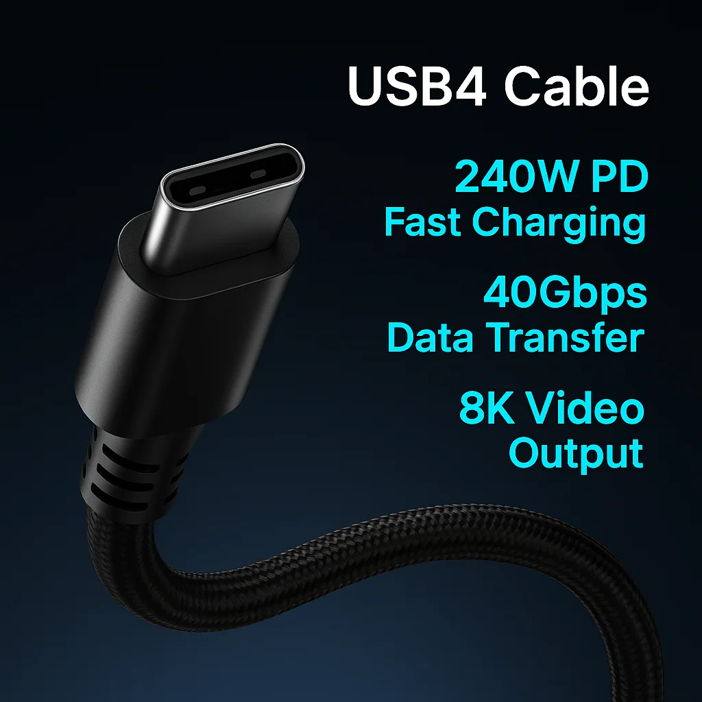 

USB4 Cable 240W PD Fast Charging 40Gbps Data Transfer 8K Video Output Type-C to Type-C Braided Cord for MacBook Pro iPad Monitor