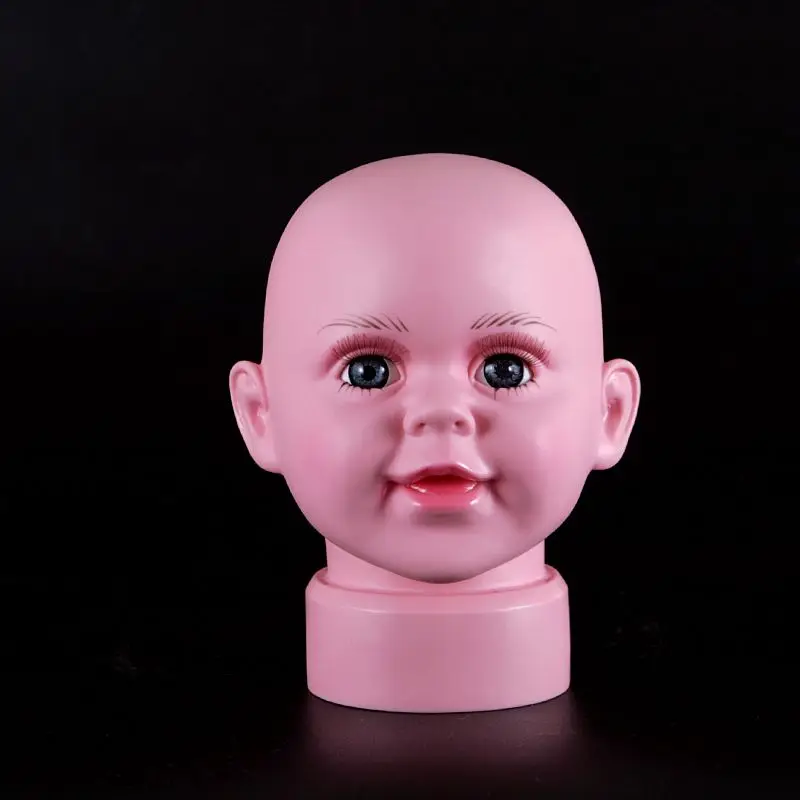 1 34cm Smiling Painted Plastic Children's Head Model Baby Hat for Sale Display Prop Grey Eyes Baby Child Kid Model