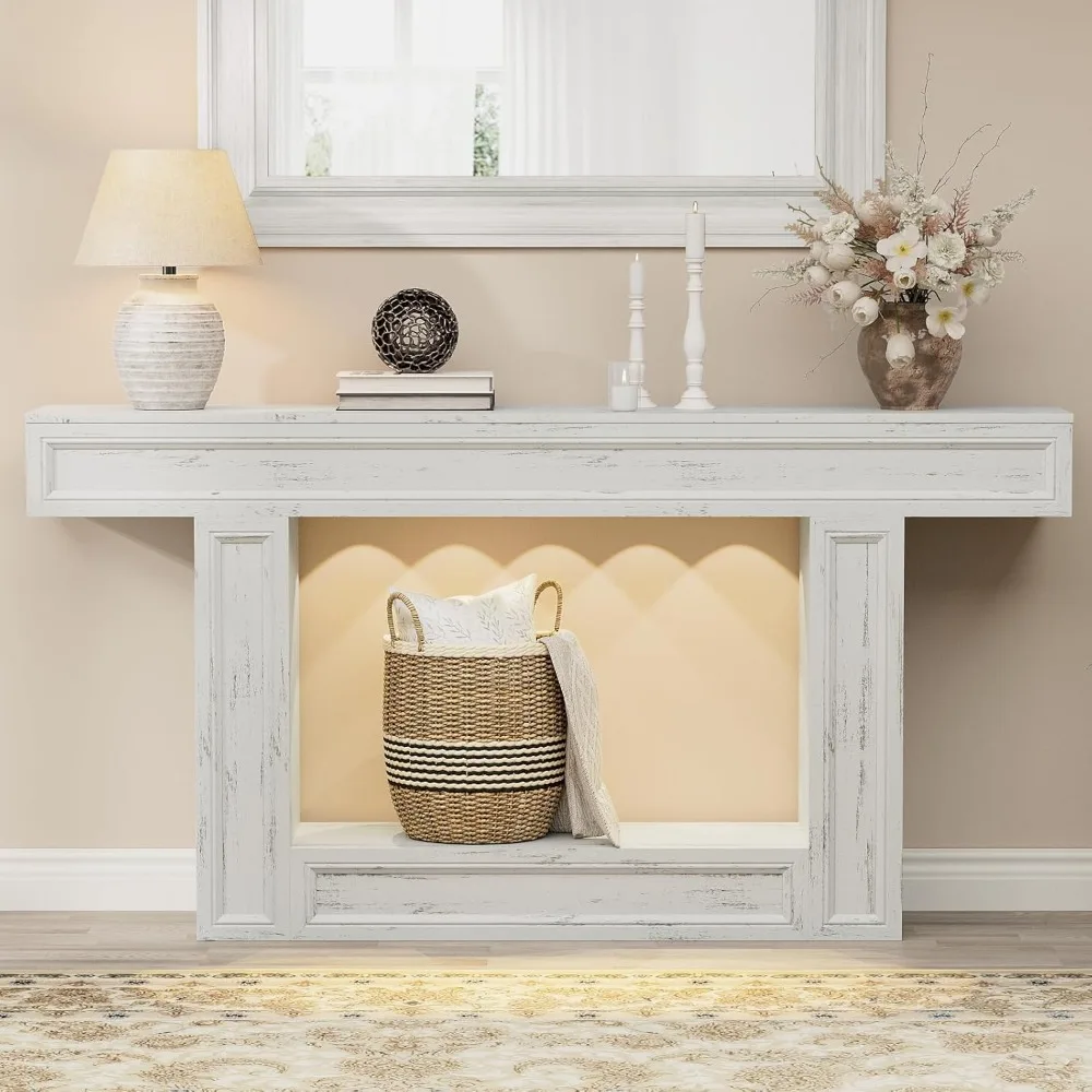 طاولة وحدة تحكم من طبقتين مع أضواء مستشعر للمدخل، وطاولة قهوة خلف الأريكة، وقاعدة على شكل حرف U مناسبة لمختلف المساحات