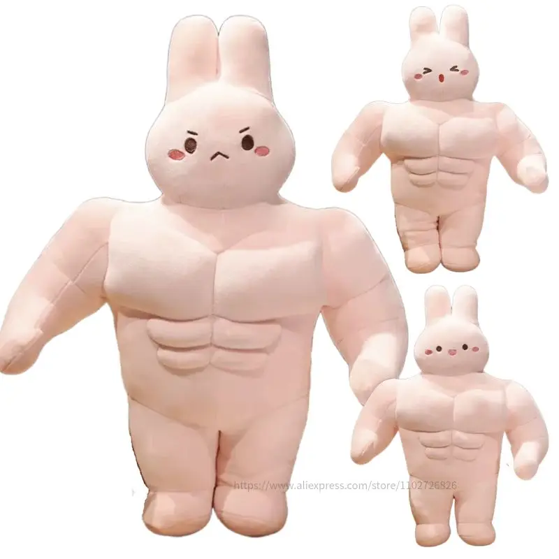 

50/70/90CM Creative Strong Muscle Rabbit Plush Toys Humanoid Animal Pillow Stuffed Soft Vent Embrace Toys Cushion for Kids Gift