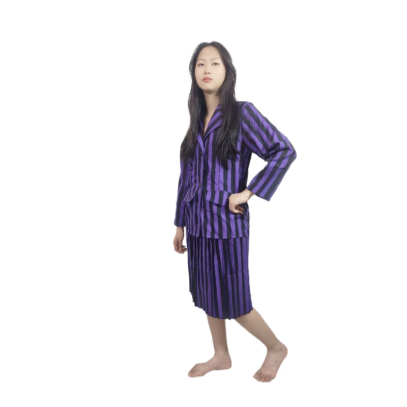 Movie Adult Women Wednesday Addams Cosplay Costume Dress Clothes Halloween Carnival Grey purple Suit Dress For Girls Role Play