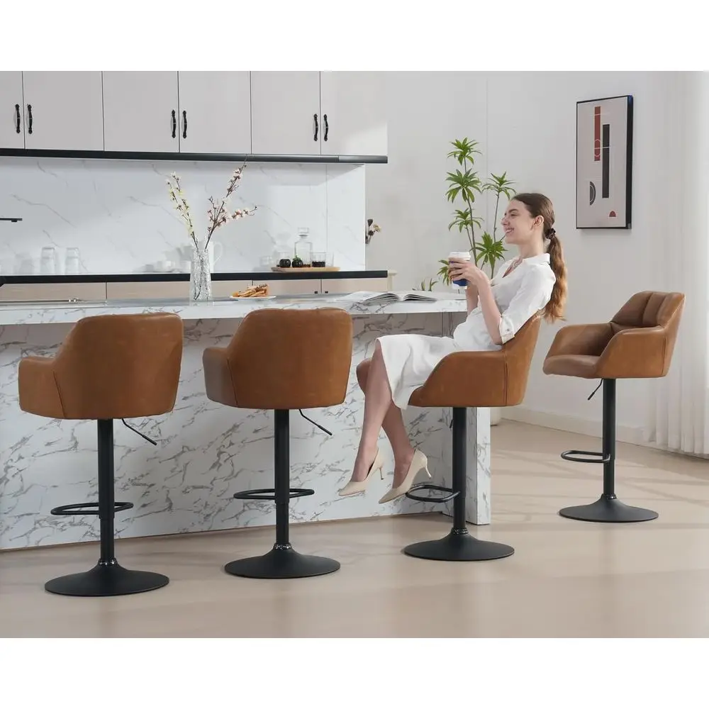 

Set of 4 Adjustable Swivel Bar Stools, Counter Height with Back, Brown PU Leather for Kitchen Island or Home Bar