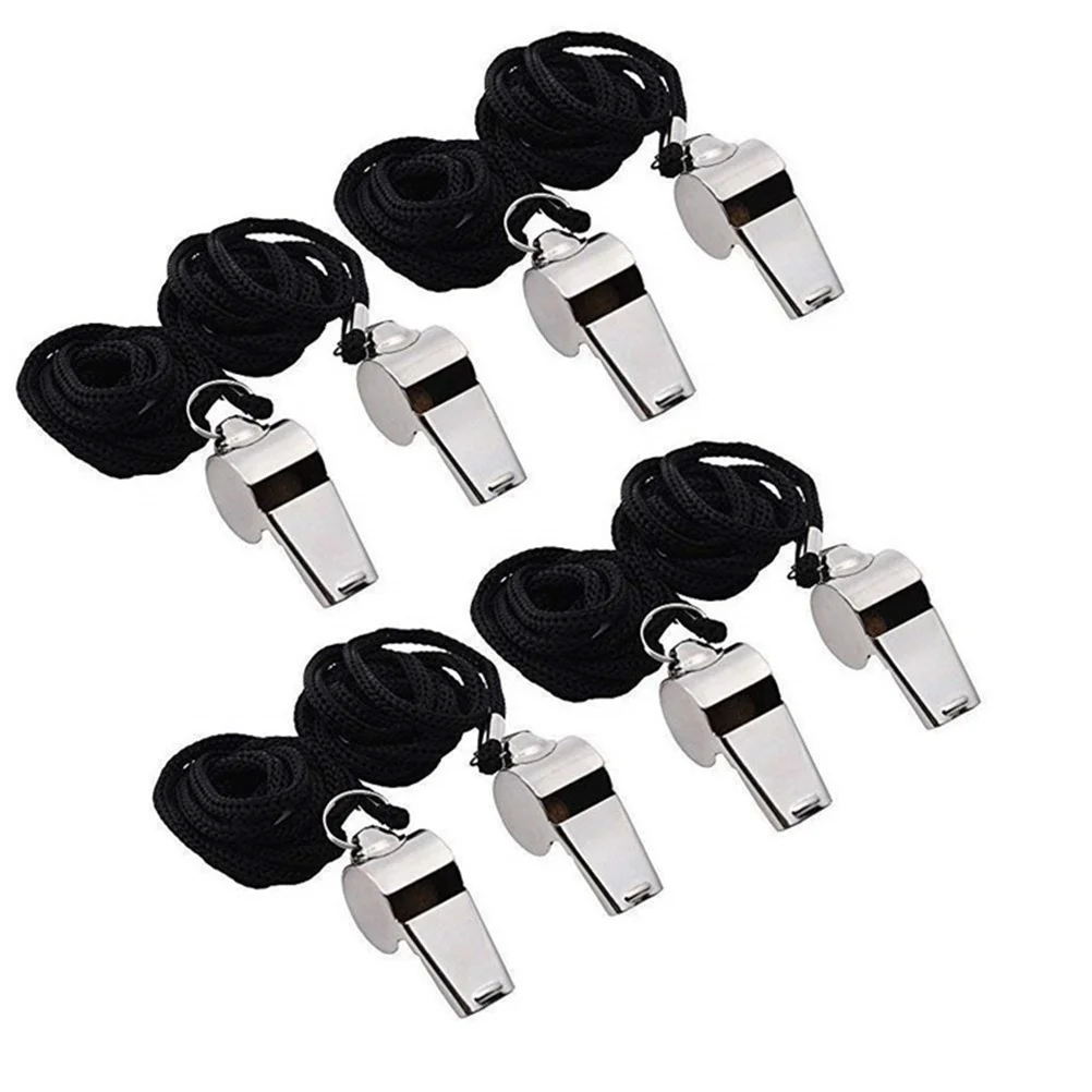 2pcs Stainless Steel Referee Whistles Nylon Lanyard For Football Coaches Sports Training Whistle For Officials Team Sports