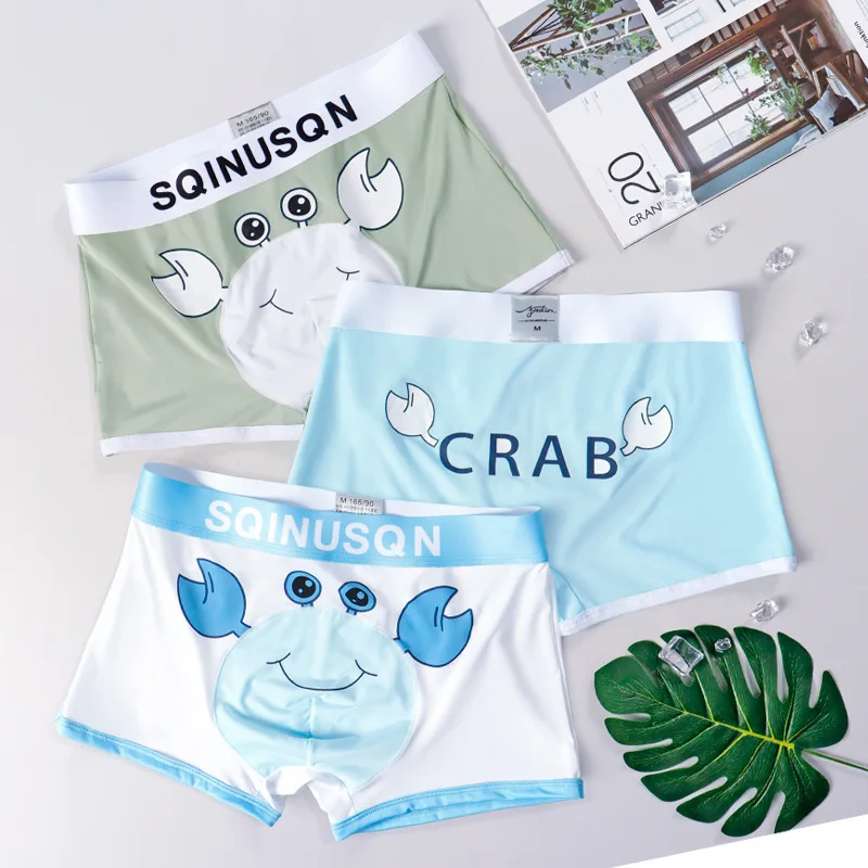 Lion Chino New Ice Cartoon Cute Crab Splice Youth Soft Breathable Comfortable and Fashion Underpants for Men Cotton Nylon