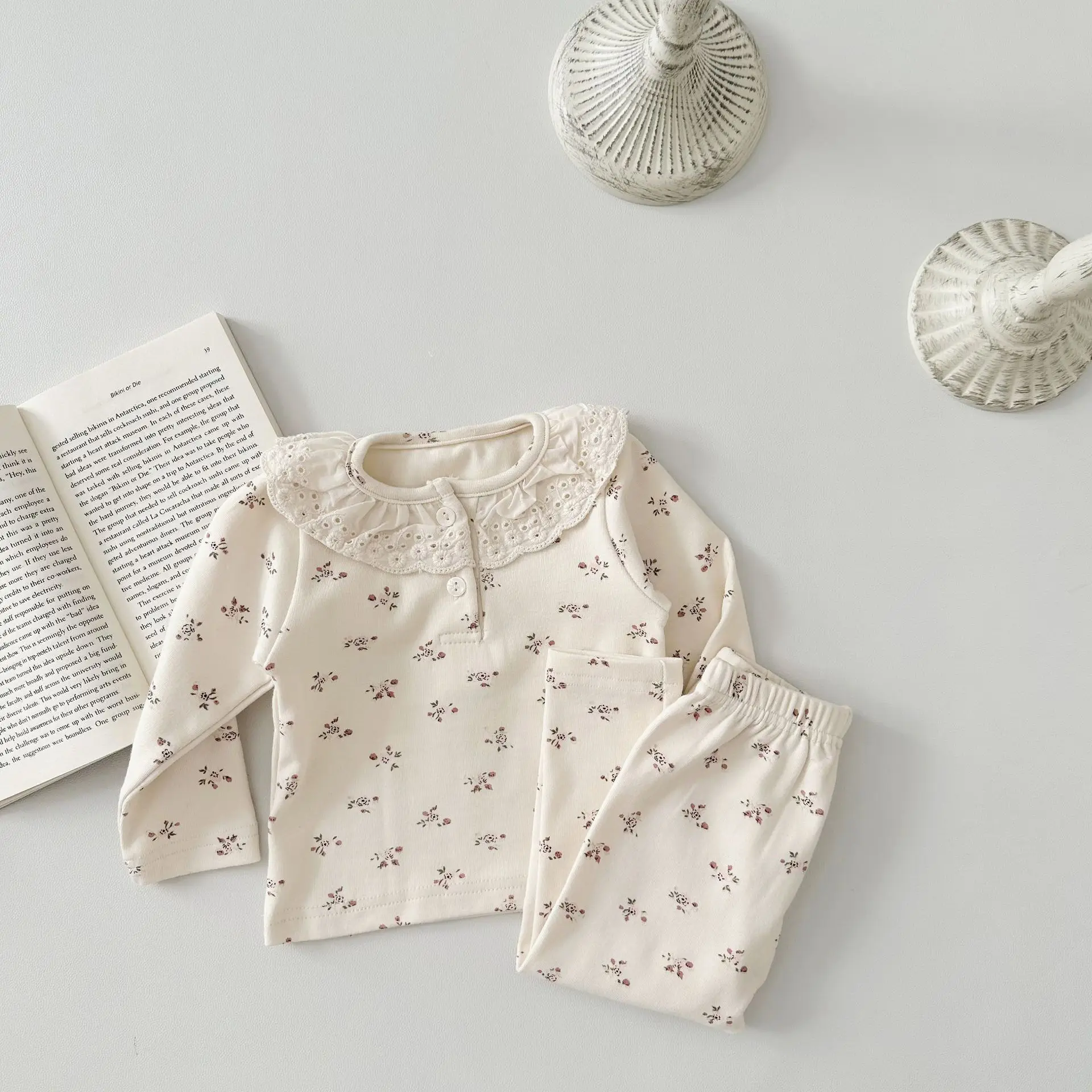 

1-3 Year Old Spring and Autumn Baby Girl Long Sleeved Top and Pants 2-piece Set of Pure Cotton Floral Pattern Home Clothing Set