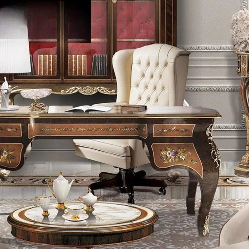 Painted office desks and chairs Shell inlaid writing desks European Computer chairs