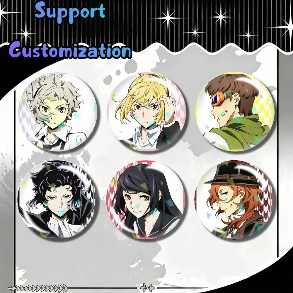 B-Bungo Stray DogS Anime Merch 25/32/44/58/75mm Round Brooch Badge Pins, Personalized Badges With Broken Glass Design