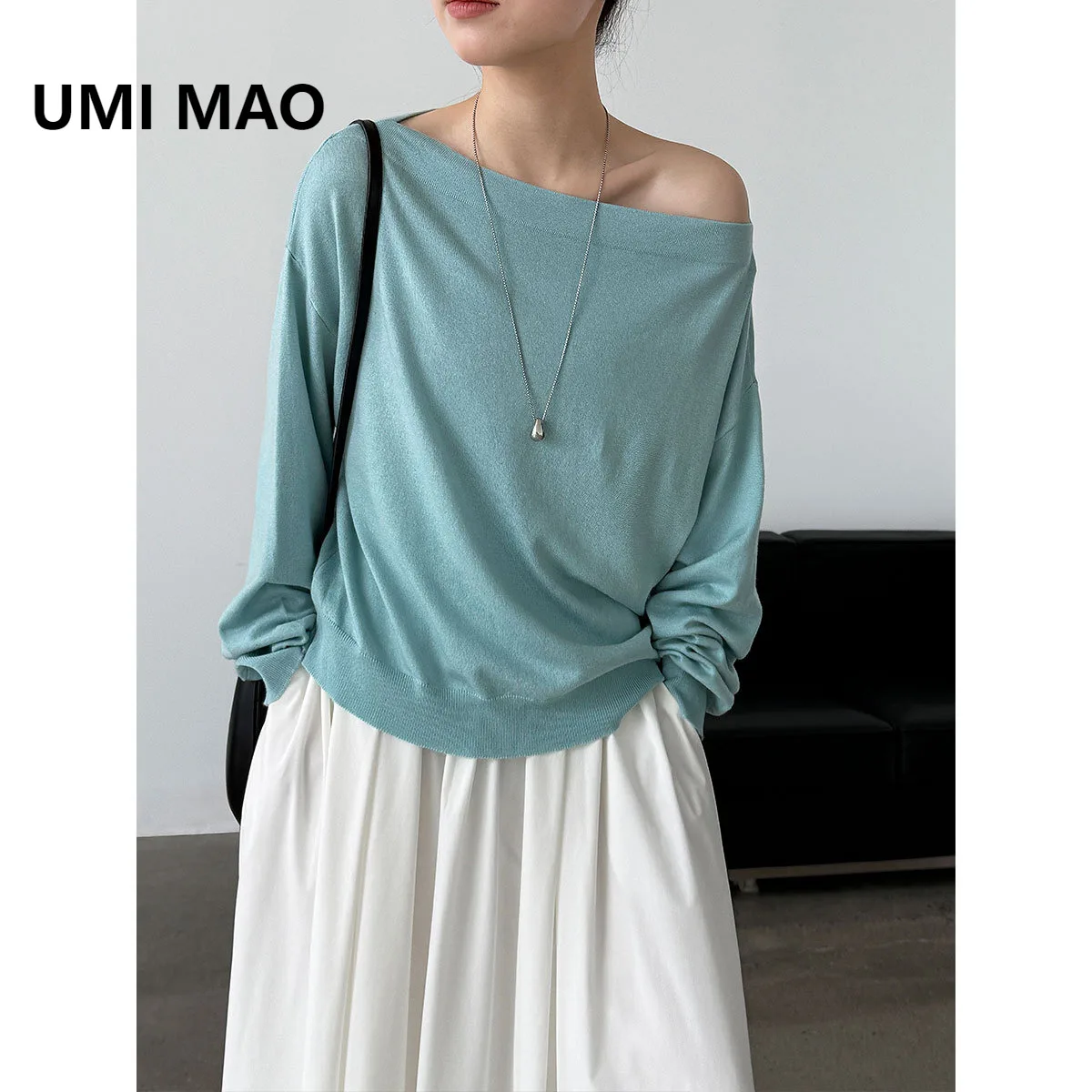 

UMI MAO Off-Shoulder Wool Top Knit Sweater Women's Autumn New Loose Base Sweater Femme Tops For Women