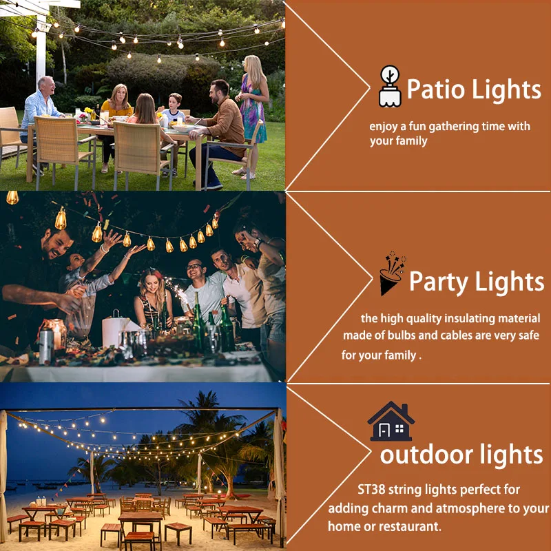 Outdoor LED Light Garland String Lighting E12 Socket 220V 110V Connectable Waterproof Patio Backyard Party Light Street Garland