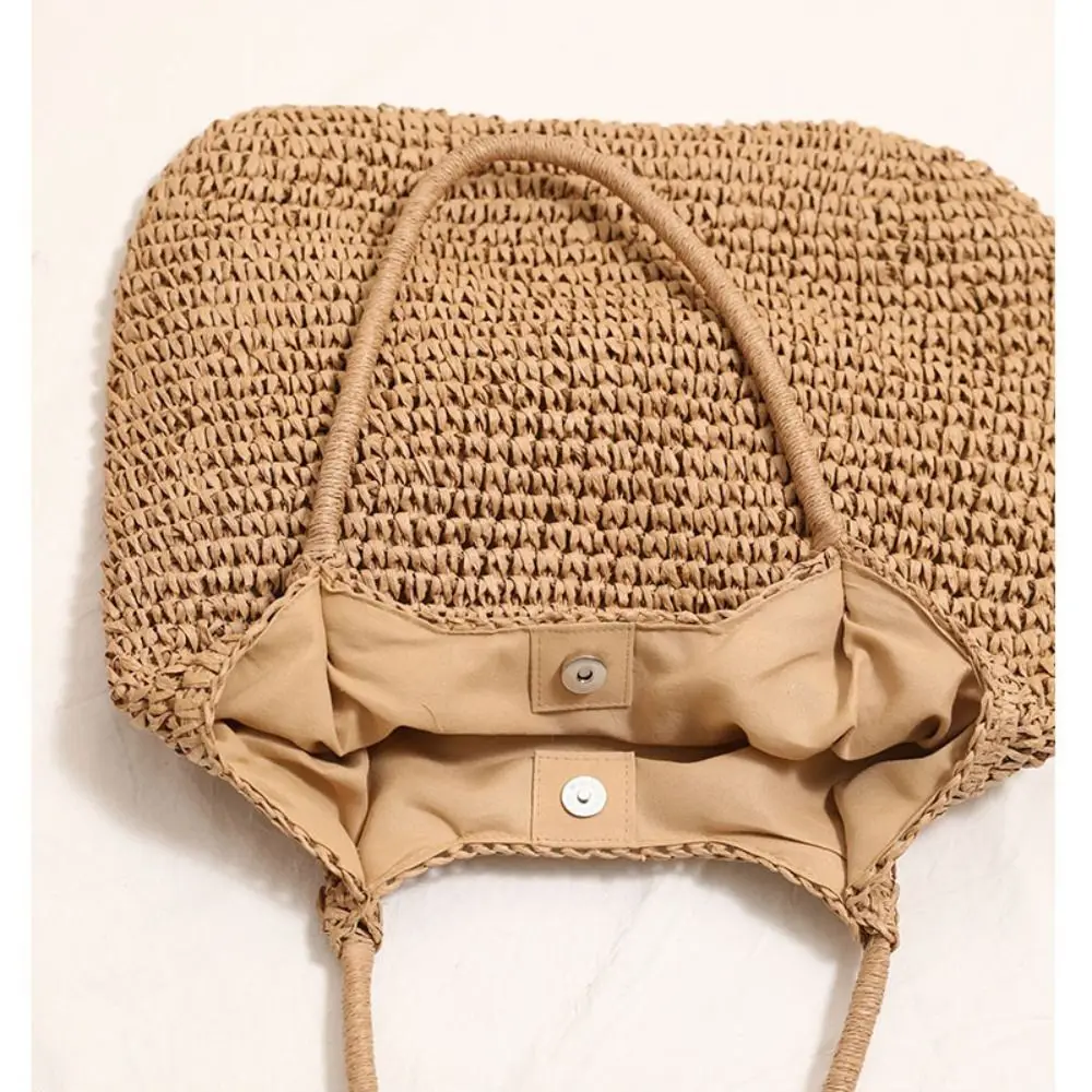 أزياء القش حمل حقيبة المنسوجة سعة كبيرة حقيبة الشاطئ بلون مربع حقيبة كتف عادية