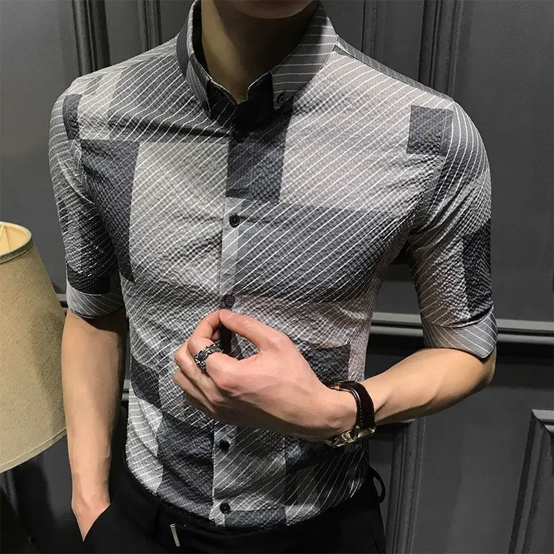 

Sleeved Medium-sleeved Bubble Shirt Slim-fitting Korean Version of Trendy Design Thin Style Breathable Light Luxury and Low-key