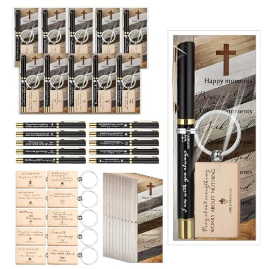 

Sets Christian Church Gifts Bulk Mini Bible Verse Wooden Keychains Scripture Religious Pens with Cross Prayer Bookmarks Faith B