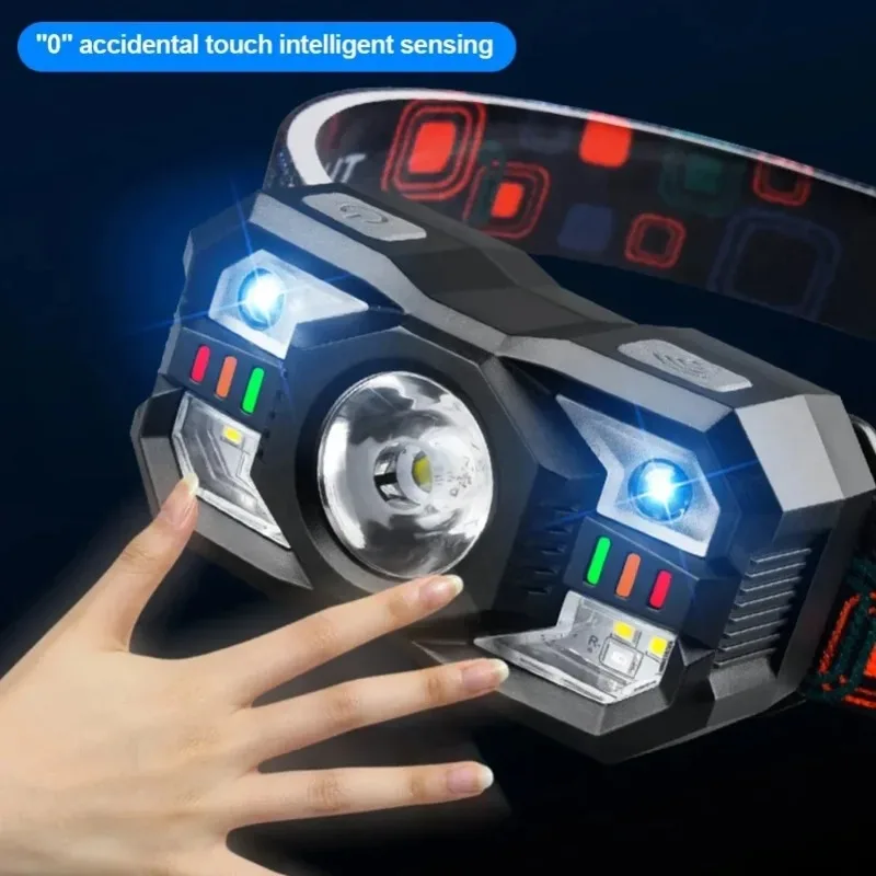 Lampada frontale con sensore di movimento Faro ricaricabile Lampada frontale a LED a induzione portatile Torcia frontale impermeabile per la pesca in campeggio