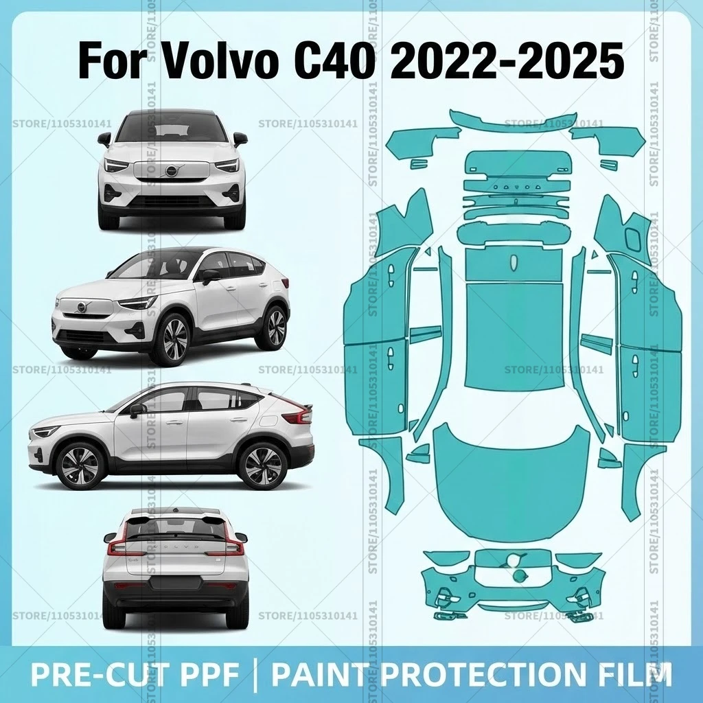 For Volvo C40 2022-2025 Pre-Cut Paint Protection Film PPF Transparent Car Film Professional Automotive PPF Full Vehicle