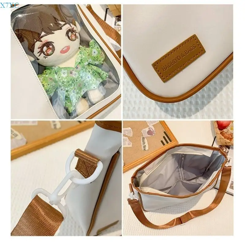 

X7XC Trendy Transparent Shoulder Bag Cartoon Print Spacious and Stylish Crossbody Purse for School or Daily Use