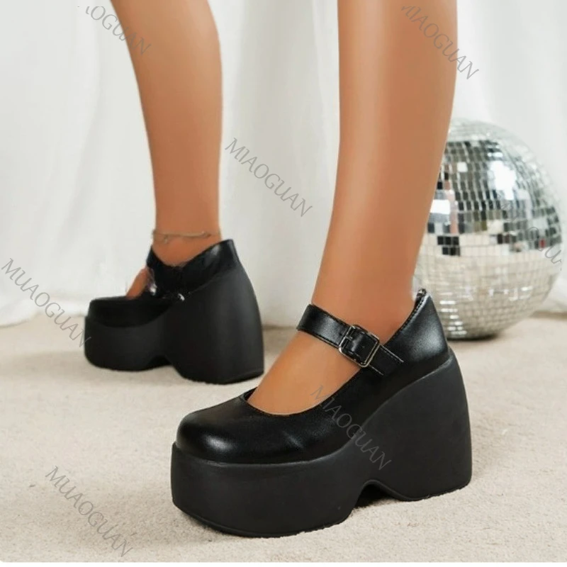 Wedges Shoes for Women 2025 Autumn New Chunky Heel Platform Mary Jane Shoes Simple and Stylish Women\'s Pumps Zapatos De Mujer