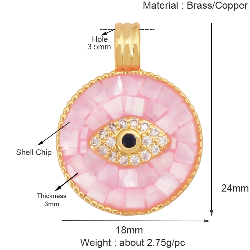 Trendy Colorful Evil Eye Pearl Shell Charm Pendant,Real 18K Gold Plated Cubic Zirconia Jewelry Necklace Bracelet Supplies K75