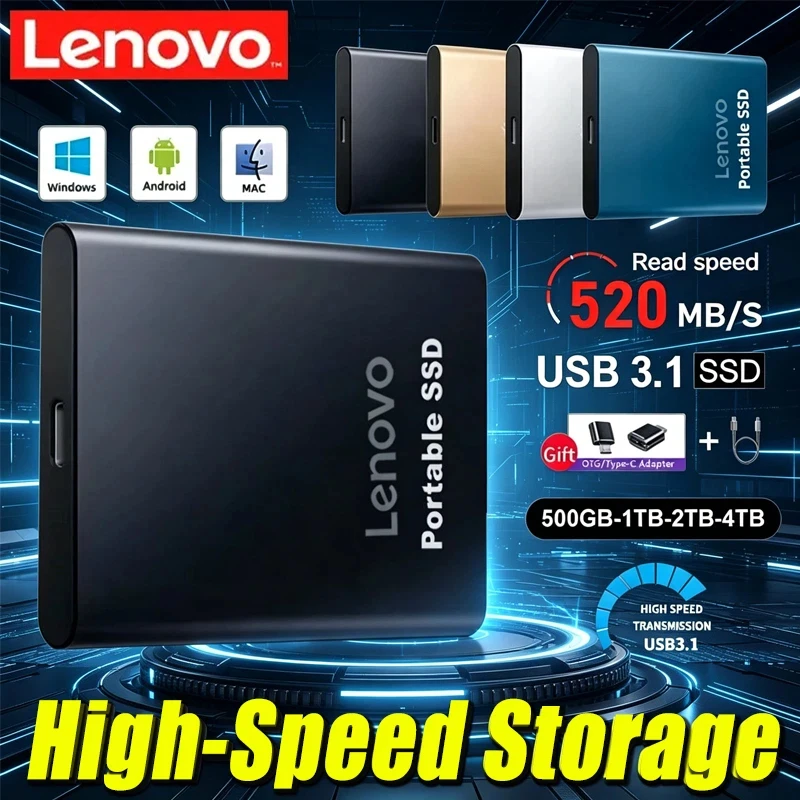 

Внешний твердотельный накопитель Lenovo SSD 500 ГБ, 2 ТБ, 4 ТБ, высокоскоростной USB 3.1 Type-C, портативный жесткий диск для ноутбуков/ПК