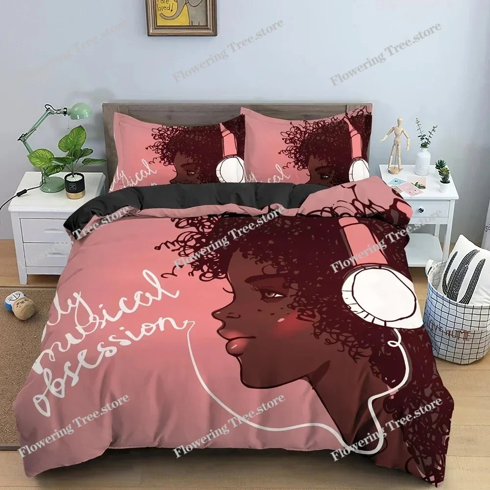 Beautiful Curly Hair Girl Pattern Bedding Set Luxury Cozy Duvet Cover Home Textile King Queen Double Twin Size Bedclothes