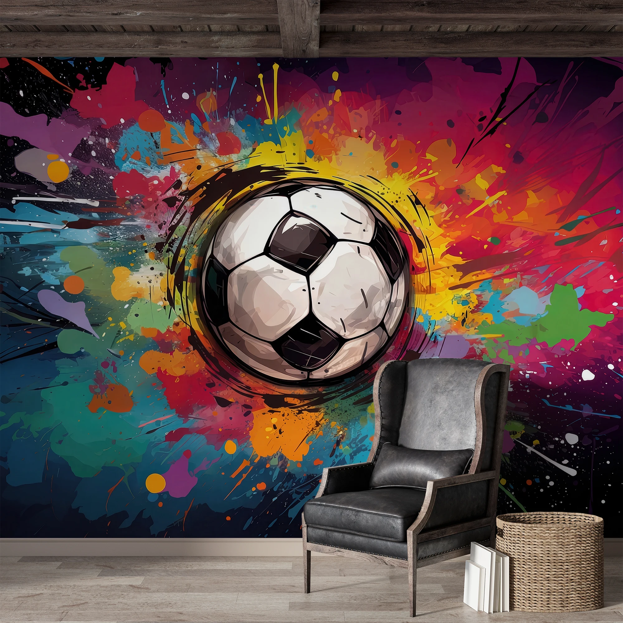 Customized 3D Wallpaper Mural Multi Color Football Graffiti