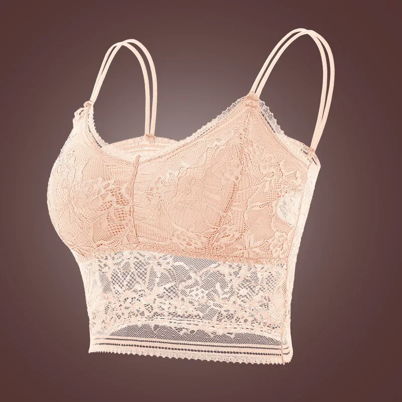 Women's Lace Bra Sexy Hollow Out Flower Solid Underwear Bralette Wireless Push Up Breathable Strap Padded Vest Lingerie M-2XL