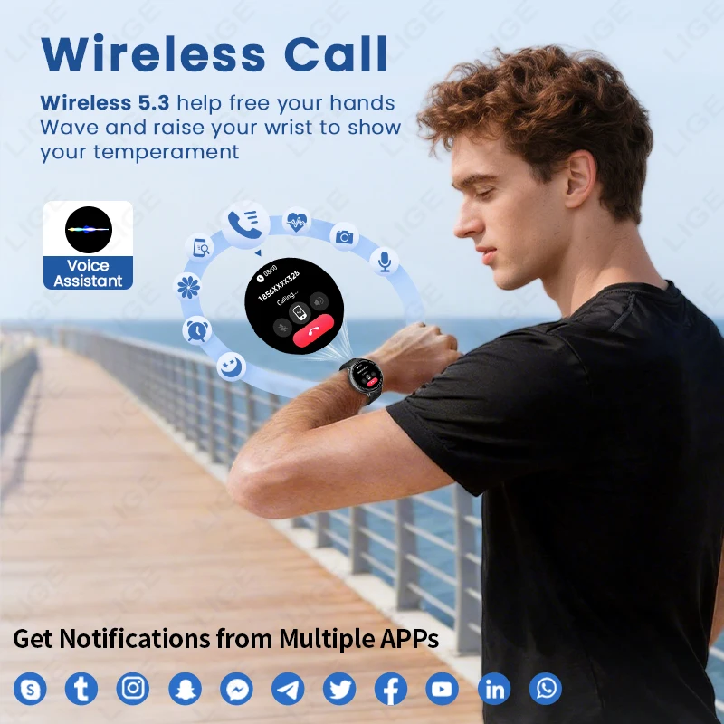 LIGE Fashion GPS Smart Watch Men Wireless Call IP68 Waterproof Sports Fitness Heart Rate Monitor Man Smartwatch For Android ios