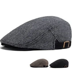 New Herringbone Vintage Beret Men Autumn Winter Casual Flat Visor Hat Berets Retro Fashion Newsboy Cap Men's Adjustable