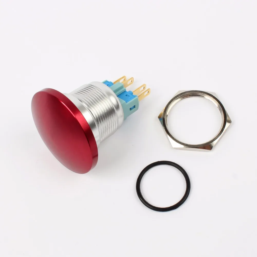 22mm Metal Aluminum Mushroom Emergency Stop Push Button IP67 Waterproof Switch momentary Locking Latching 1NO 1NC