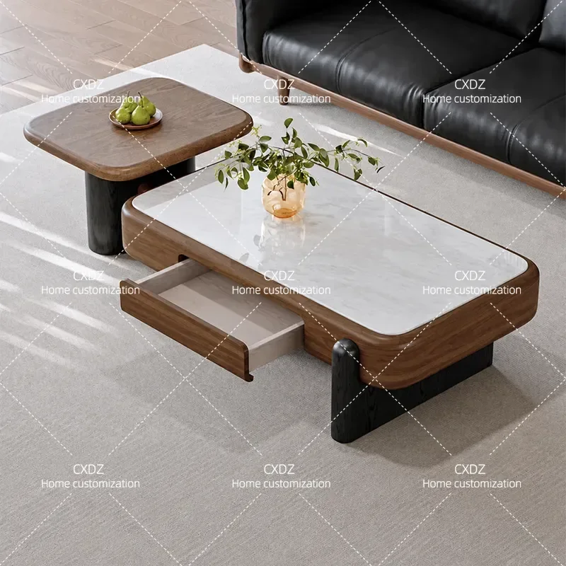 Medieval Style Supercrystalline Stone Coffee Table with Storage Living Room Sofa Side Table Combo Small Apartment Simple