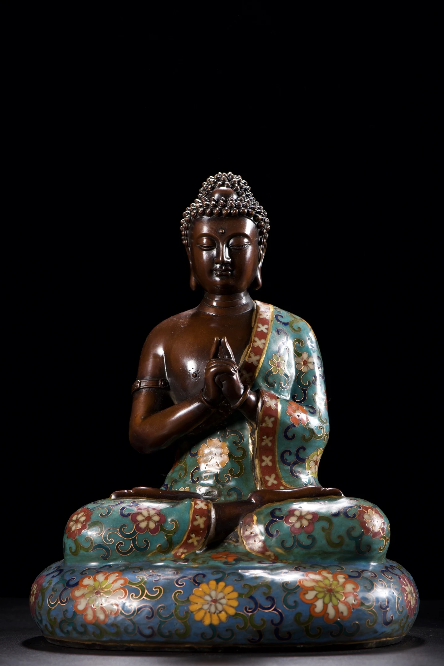 Old Bronze Cloisonne Enamel Lotus texture Yoga Buddha Amitabha Sitting Buddha Da Ri Tathagata Buddha Study screen Amass wealth