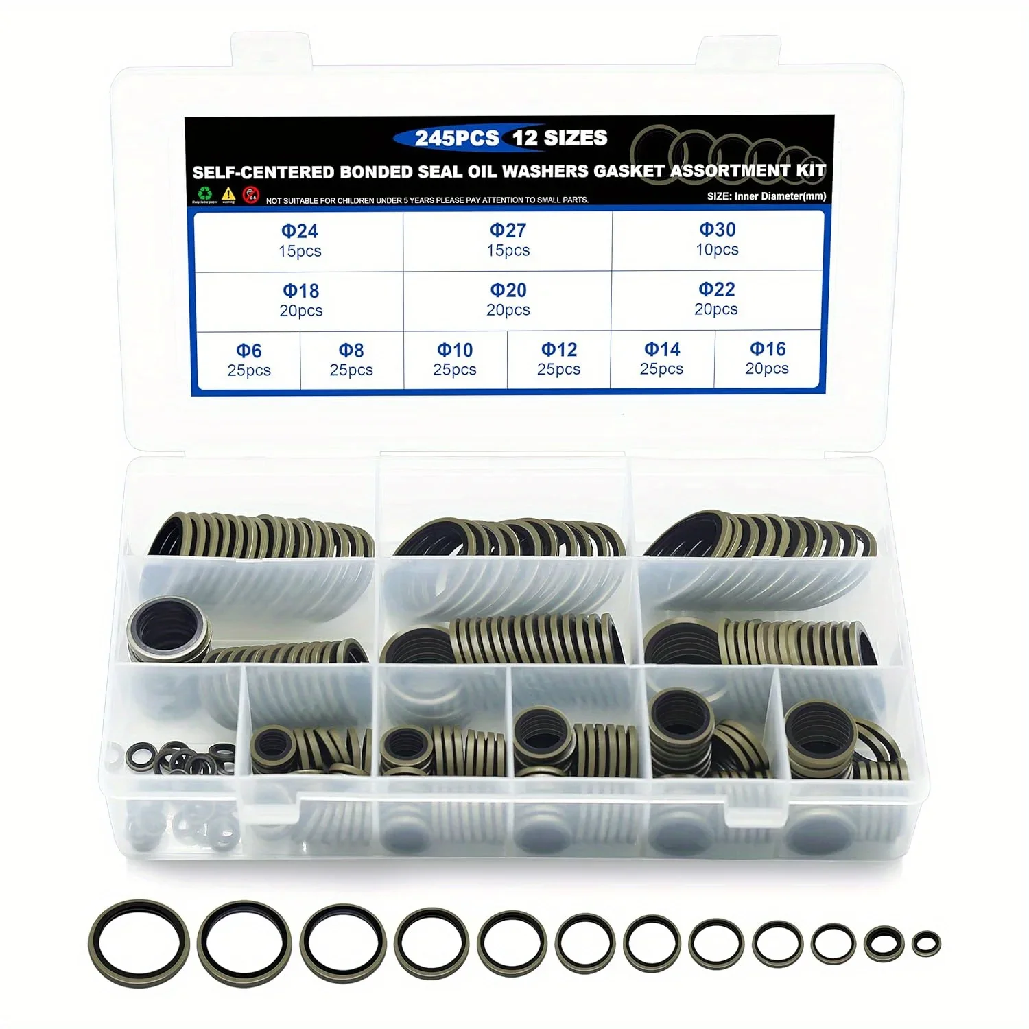 

245PCS Hydraulic Seal Kit, NBR Rubber Gaskets & Metal Sealing Rings, High Temp Resistant for Excavator Tractor Pump Valve