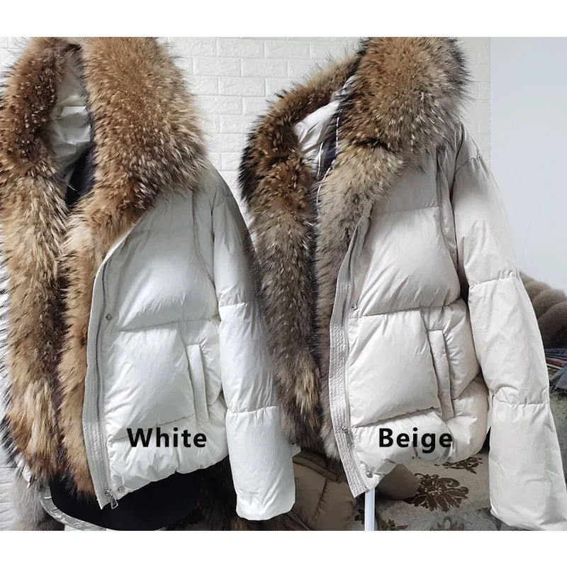 Maomaokong 2024 pato branco para baixo jaqueta de inverno feminino quente solto casaco natural real gola pele raposa grosso luxo outerwear parkas