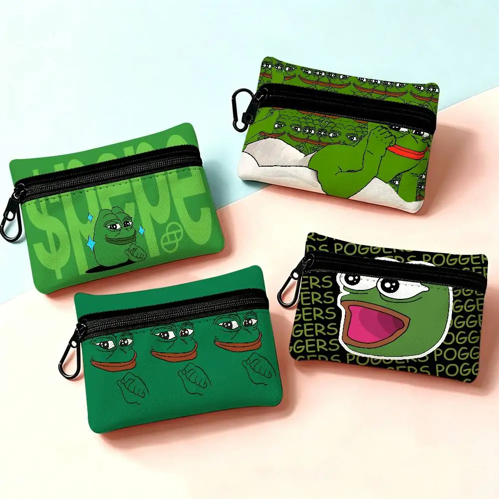 P-Pepe The Frog Oxford Fabric Zipper Pouch Lightweight Hanging Coin Wallet For Coins ID Cards Keys Lipstick Earbuds