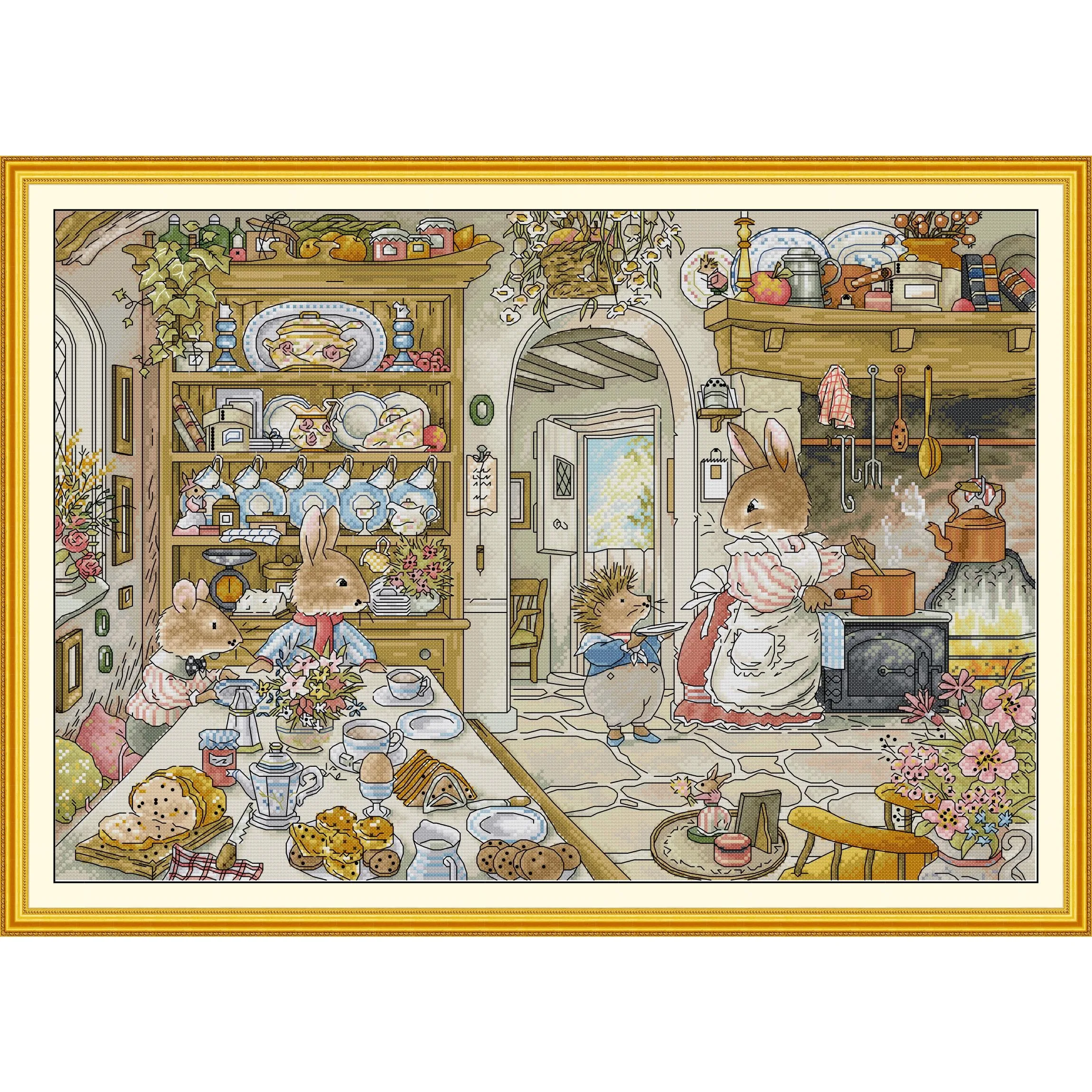 Joy Sunday Kit punto croce prestampato Kit ricamo tessuto stampato Aida-cucina Peter Rabbit