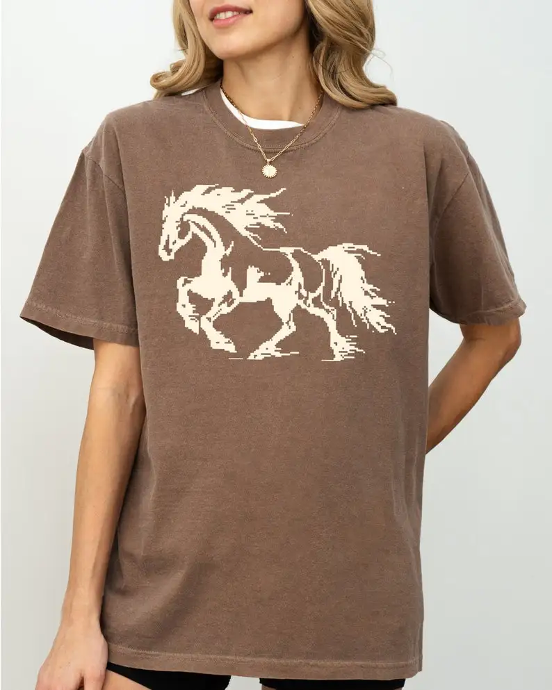 Retro Pixel Horse, 8-bit, Vintage, Pixelated, Aesthetic Shirt, Comfort Colors Tee