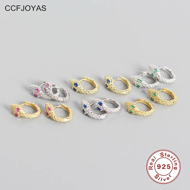 

CCFJOYAS 100% Real 925 Sterling Silver Rock Punk Snake Shaped Small Hoop Earrings for Women European and American Luxury Earring